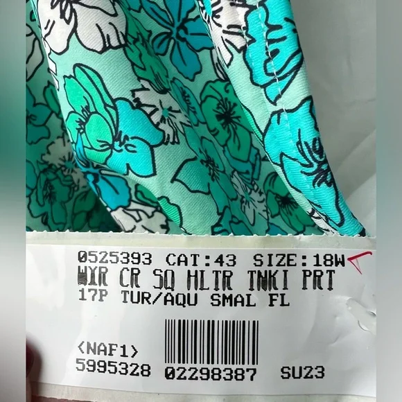 Lands' End - 18W - Turquoise Floral Tankini - New - Sample - Side Ruching - Picture 8 of 9
